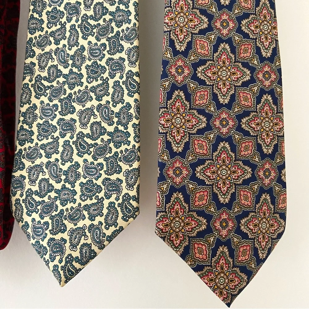 Lot of 4 Luxury Designer All Silk Ties Hardy Amies Christian Dior Paisley Formal